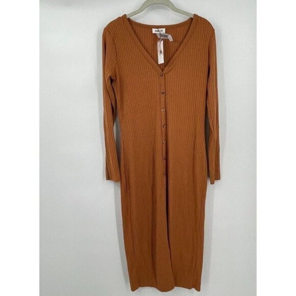 Sugar + Lips Dress Small Womens Knit Shirt Dress Button Front Long Sleeves New